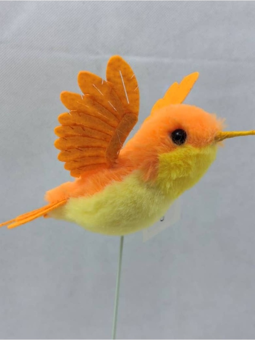 Plush Orange and Yellow Decorative Hummingbird Pick Accent